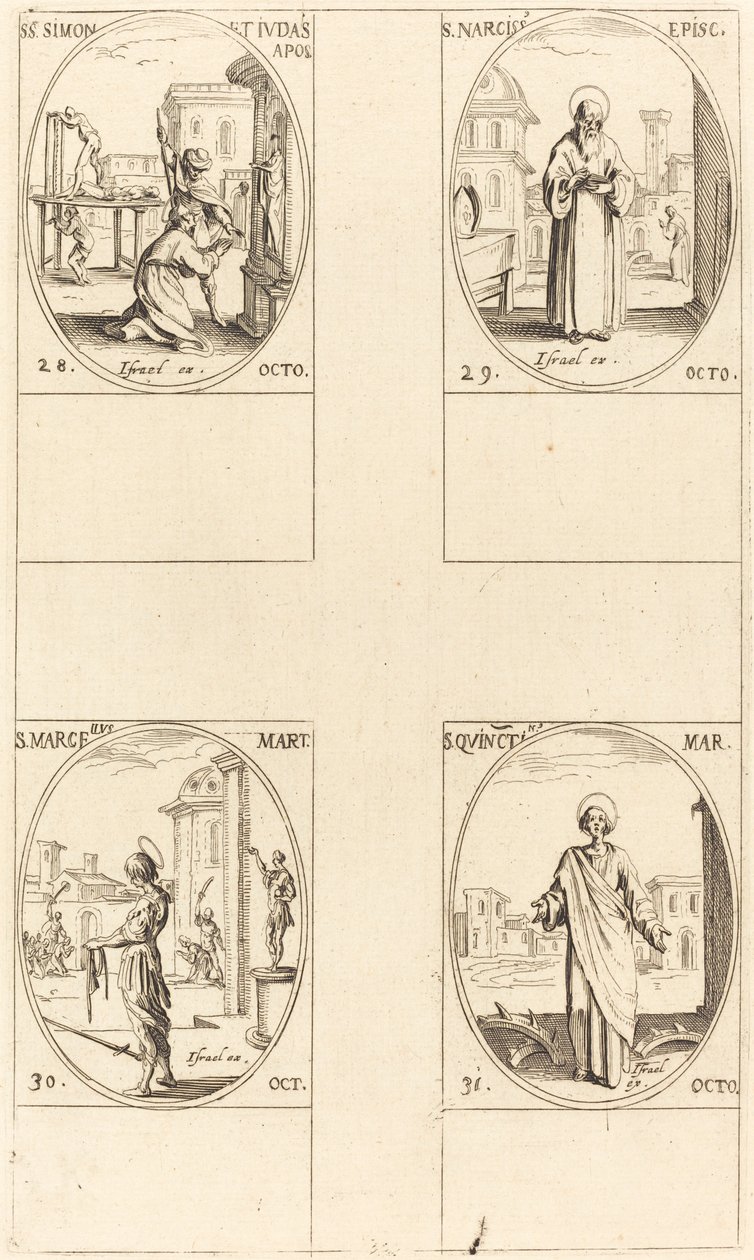 Sts. Simão e Judas, Apóstolos; São Narciso; São Marcelo; São Quintino de Jacques Callot