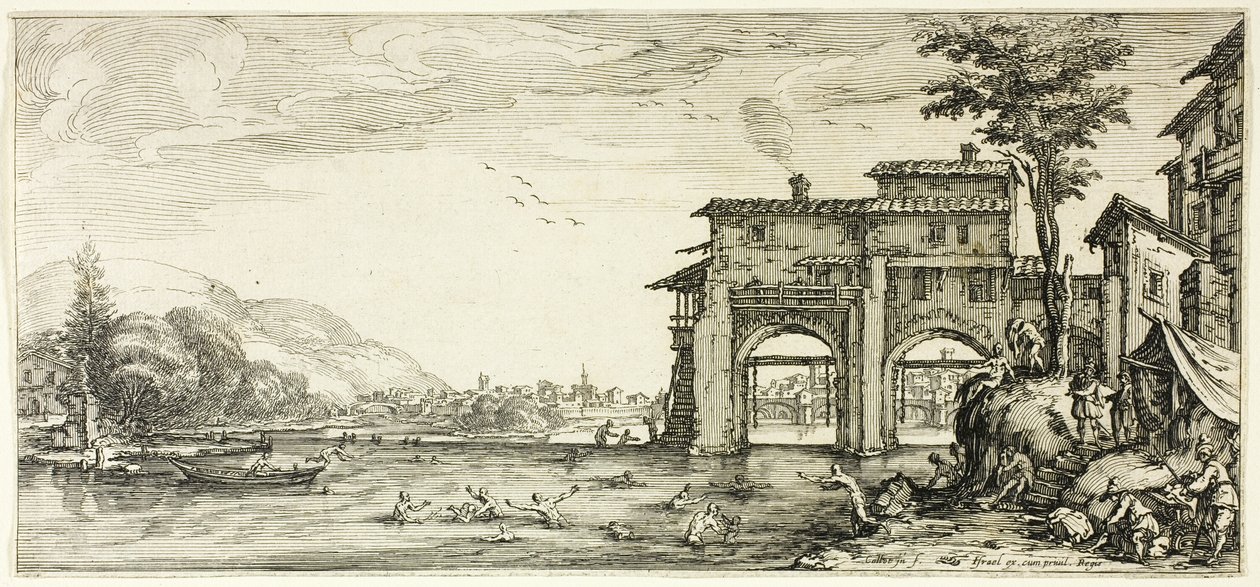 Os banhistas, de várias cenas projetadas em Florença de Jacques Callot