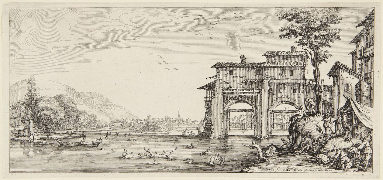 Os banhistas, da série «Paysages gravées pour Jean de Médicis, Paysages dessinés à Florence» (Paisagens para Giovanni de Medici ou paisagens desenhadas em Florença) de Jacques Callot