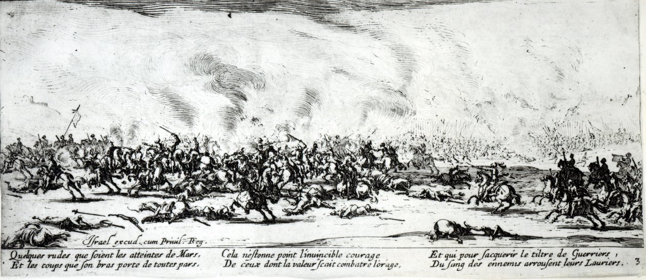 A batalha, prato 3 de "As misérias e infortúnios da guerra", gravado por Israel Henriet (c.1590-1661) 1633 de Jacques Callot