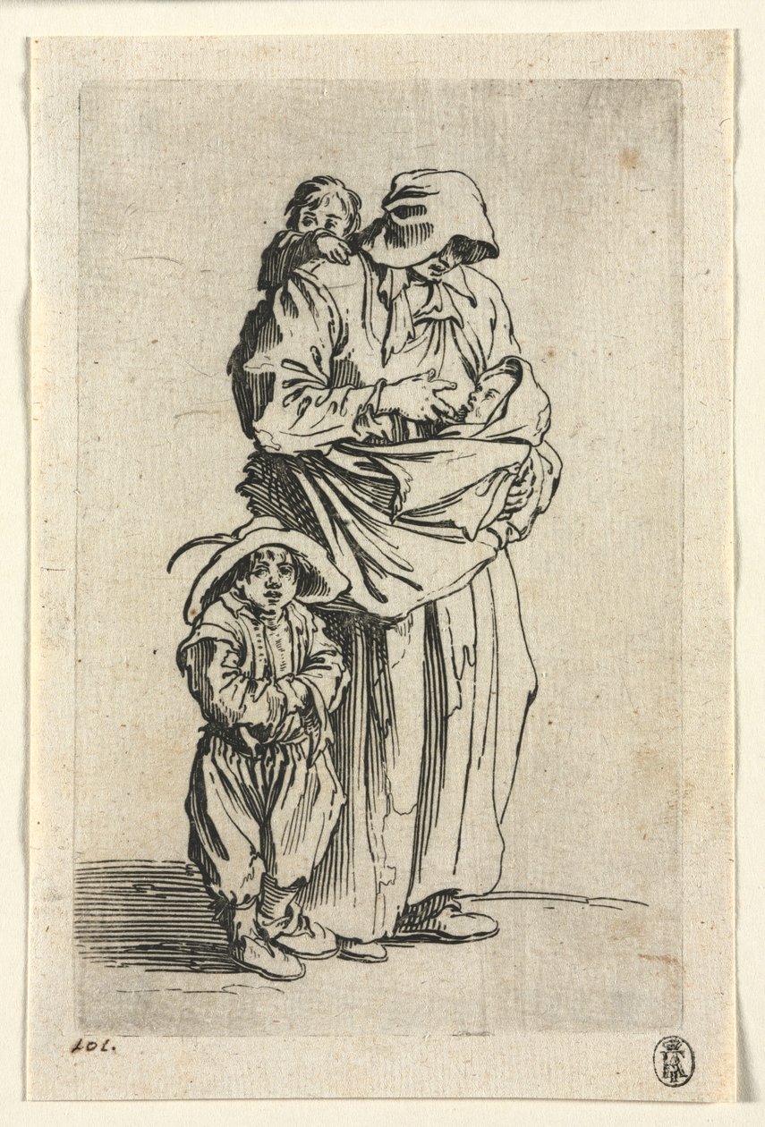 Os mendigos: uma mãe e seus três filhos de Jacques Callot