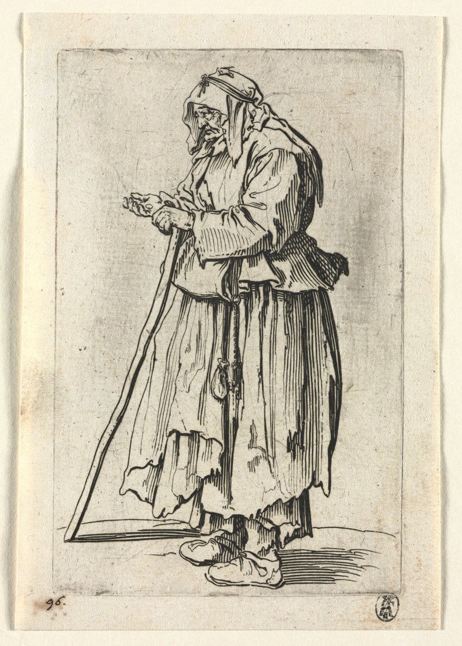 Os mendigos: mulher mendiga que vem receber esmolas, c. 1623 de Jacques Callot