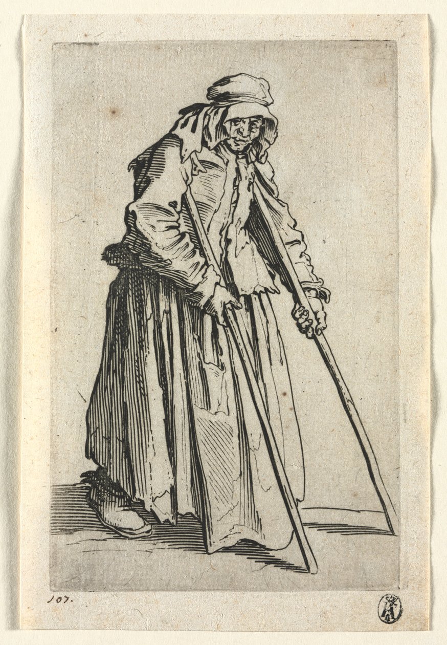 Os Mendigos: Mendiga de muletas de Jacques Callot