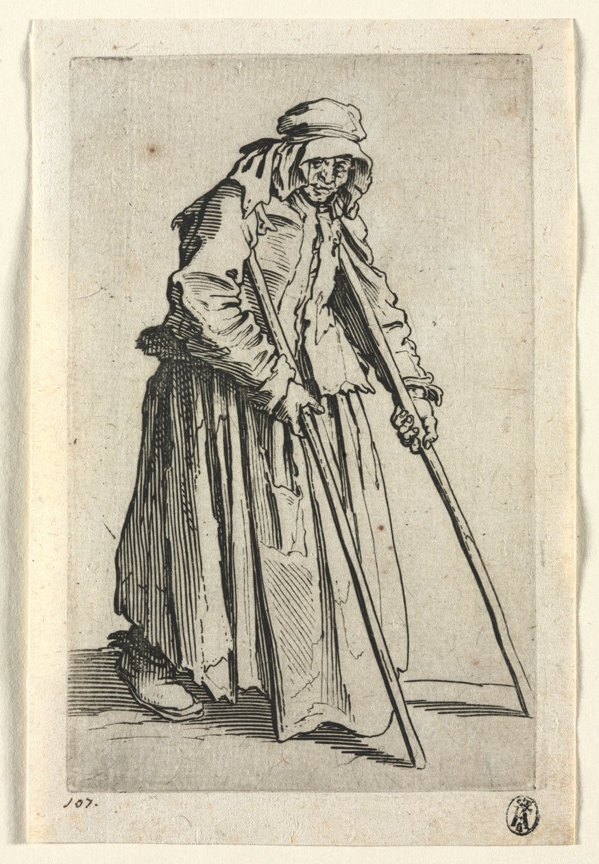 Os Mendigos: Mendigo de Muletas, c. 1623 de Jacques Callot