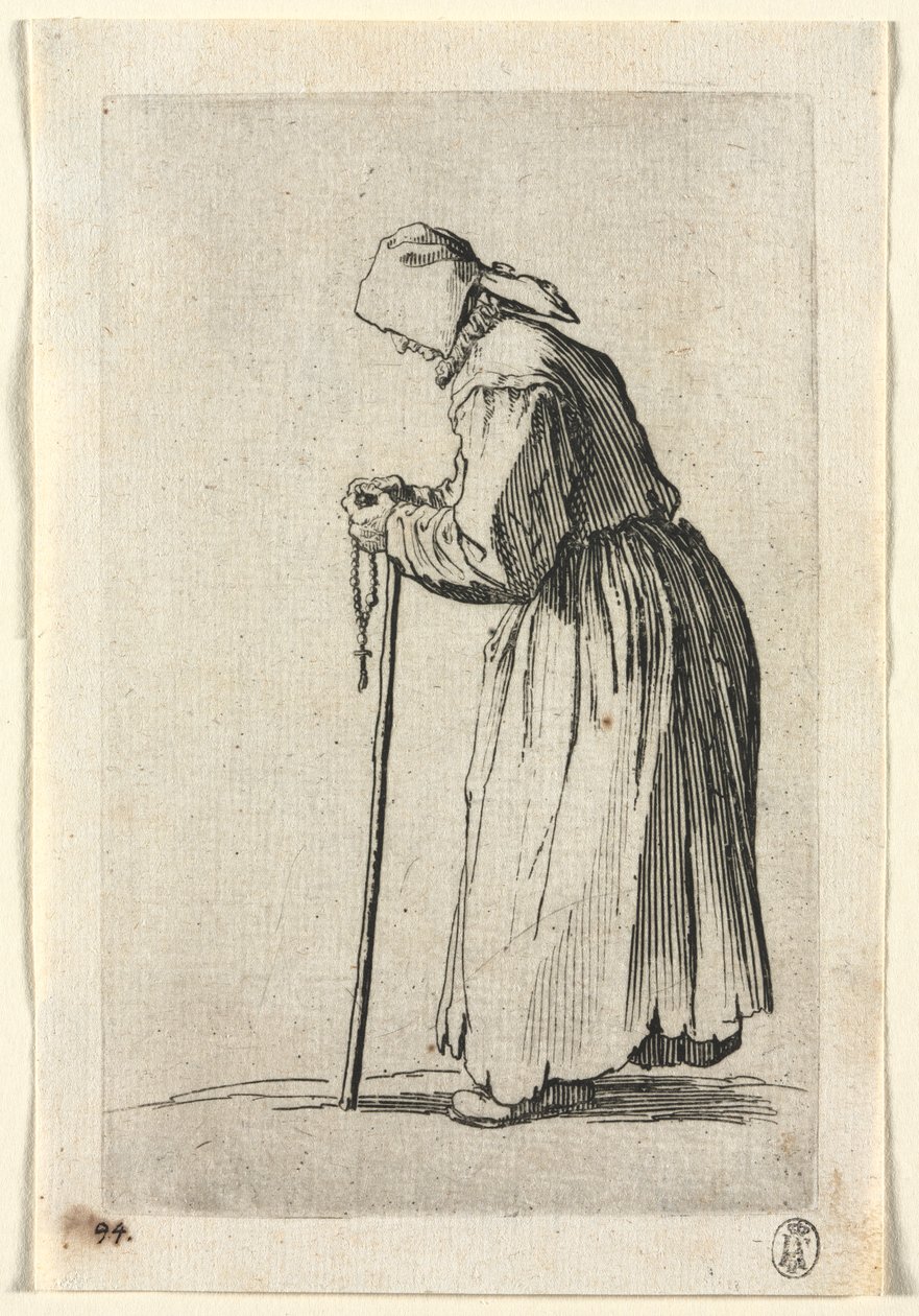Os mendigos: mendigo em seu rosário de Jacques Callot