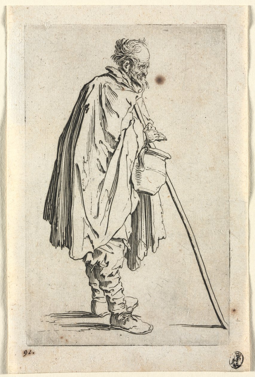 Os mendigos: mendigo com pote de Jacques Callot