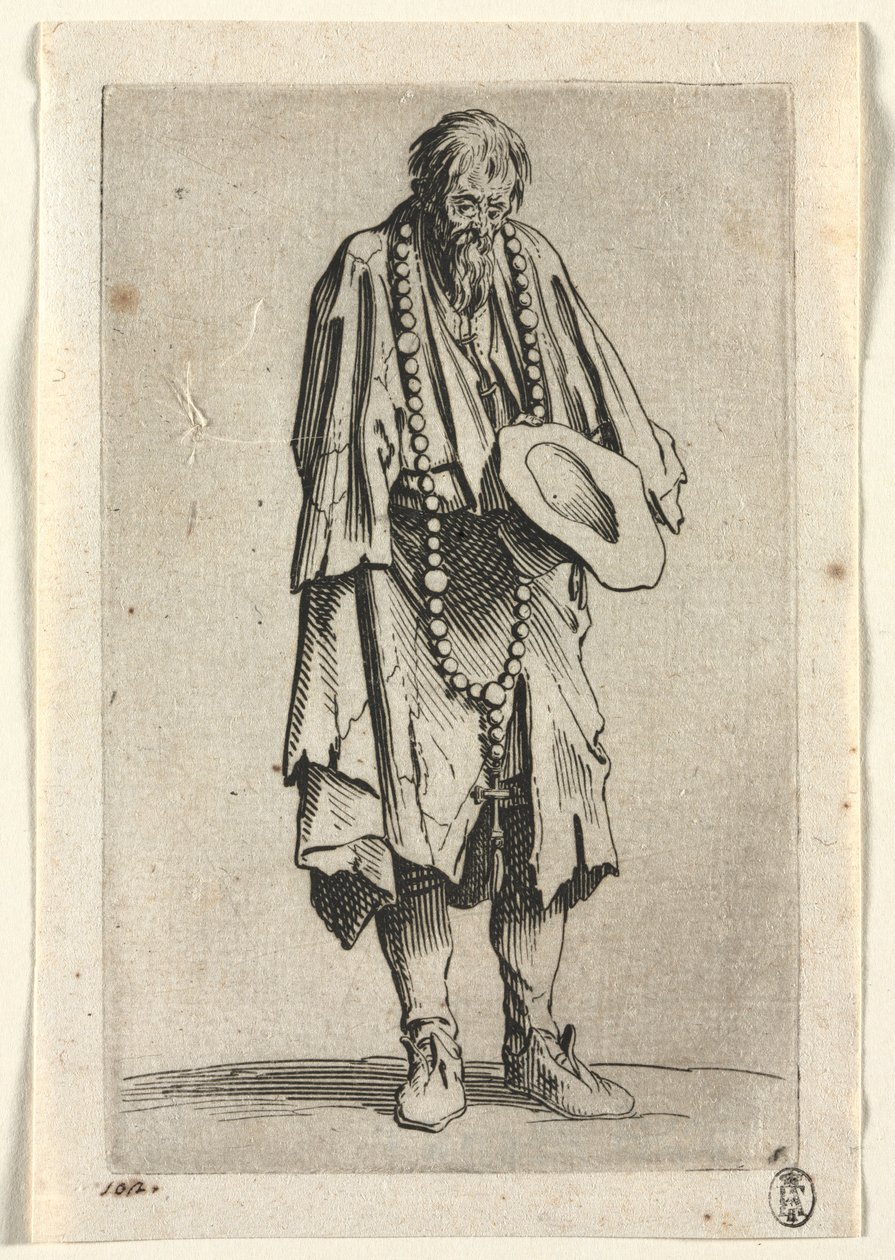 Os Mendigos: Mendigo com Rosário, c. 1623 de Jacques Callot