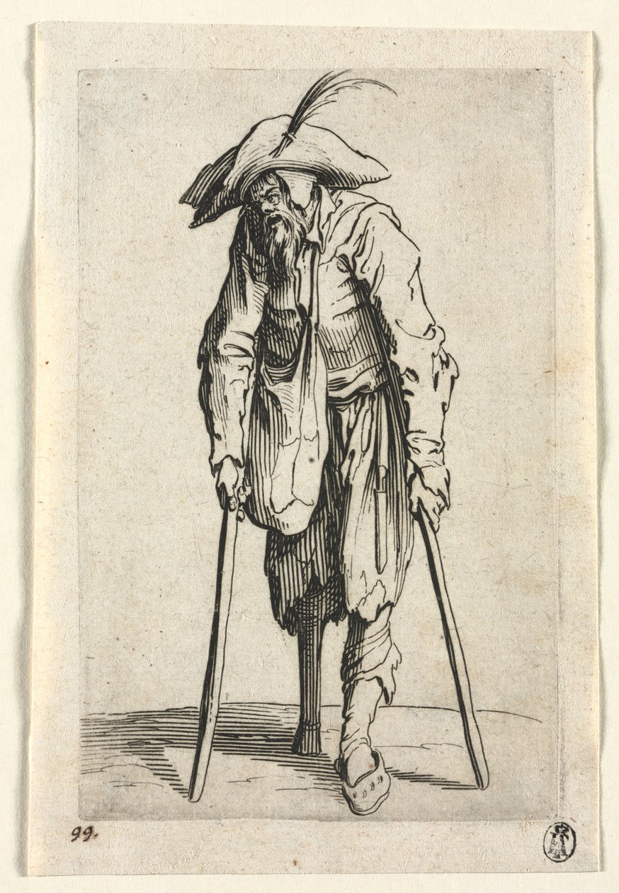 Os mendigos: mendigo com perna de madeira de Jacques Callot