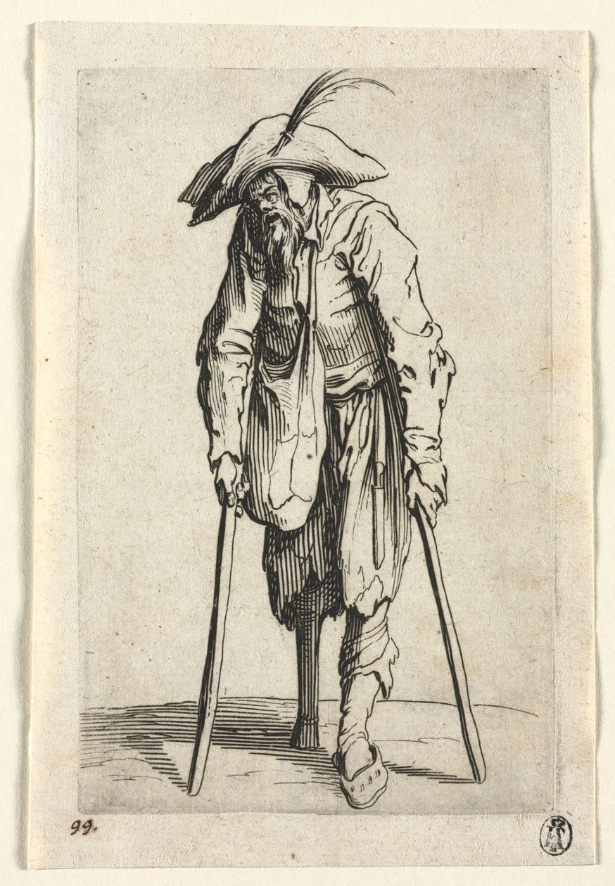 Os Mendigos: Mendigo com Perna de Madeira, c. 1623 de Jacques Callot