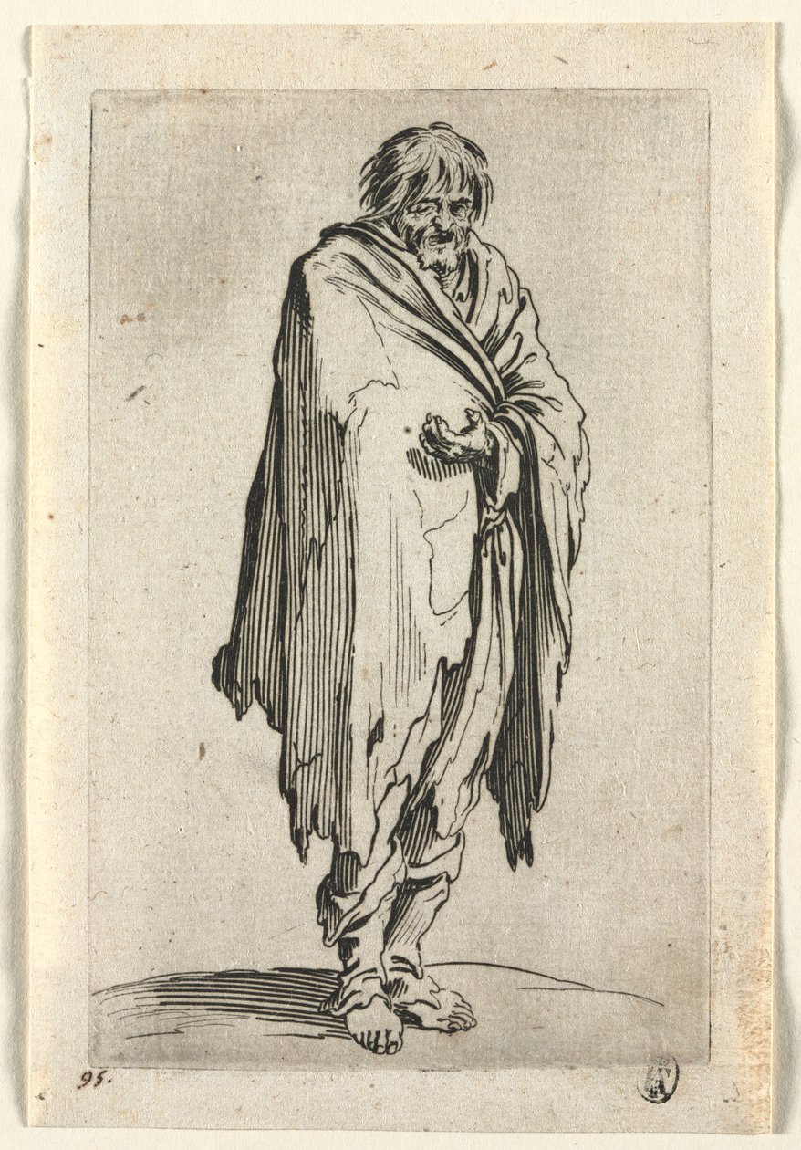 Os Mendigos: Mendigo sem Chapéu ou Sapatos, c. 1623 de Jacques Callot