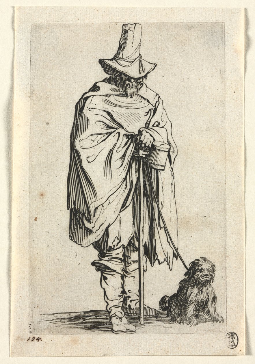 Os mendigos: cego com seu cachorro de Jacques Callot