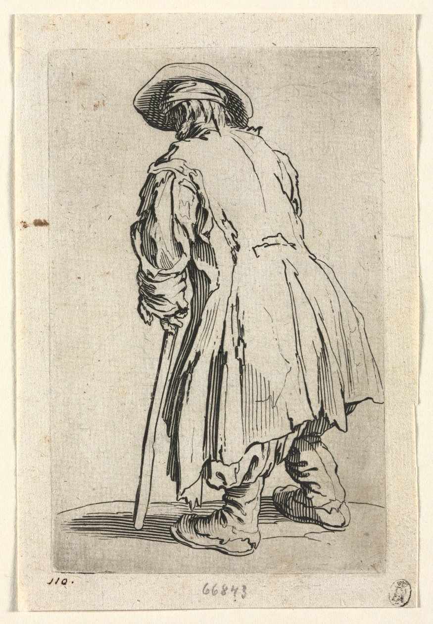 Os mendigos: velho mendigo em uma única muleta de Jacques Callot