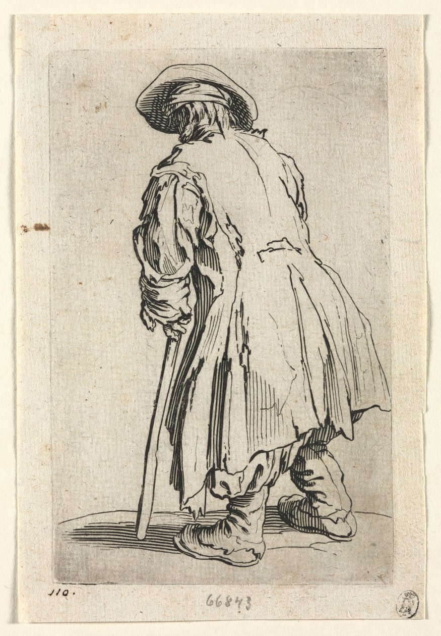 Os Mendigos: Velho Mendigo em Uma Única Muleta, c. 1623 de Jacques Callot