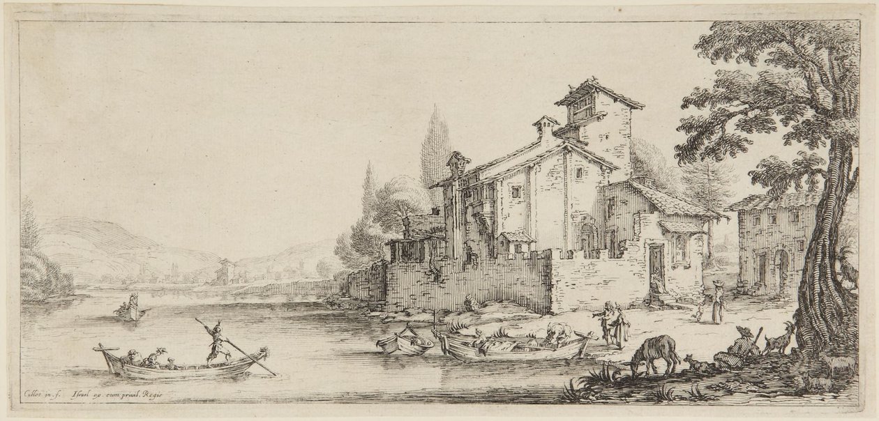 «O Passeio de Barco», da série «Diverse Vedute Designate in Fiorenza» (Diversas Paisagens Concebidas em Florença) de Jacques Callot