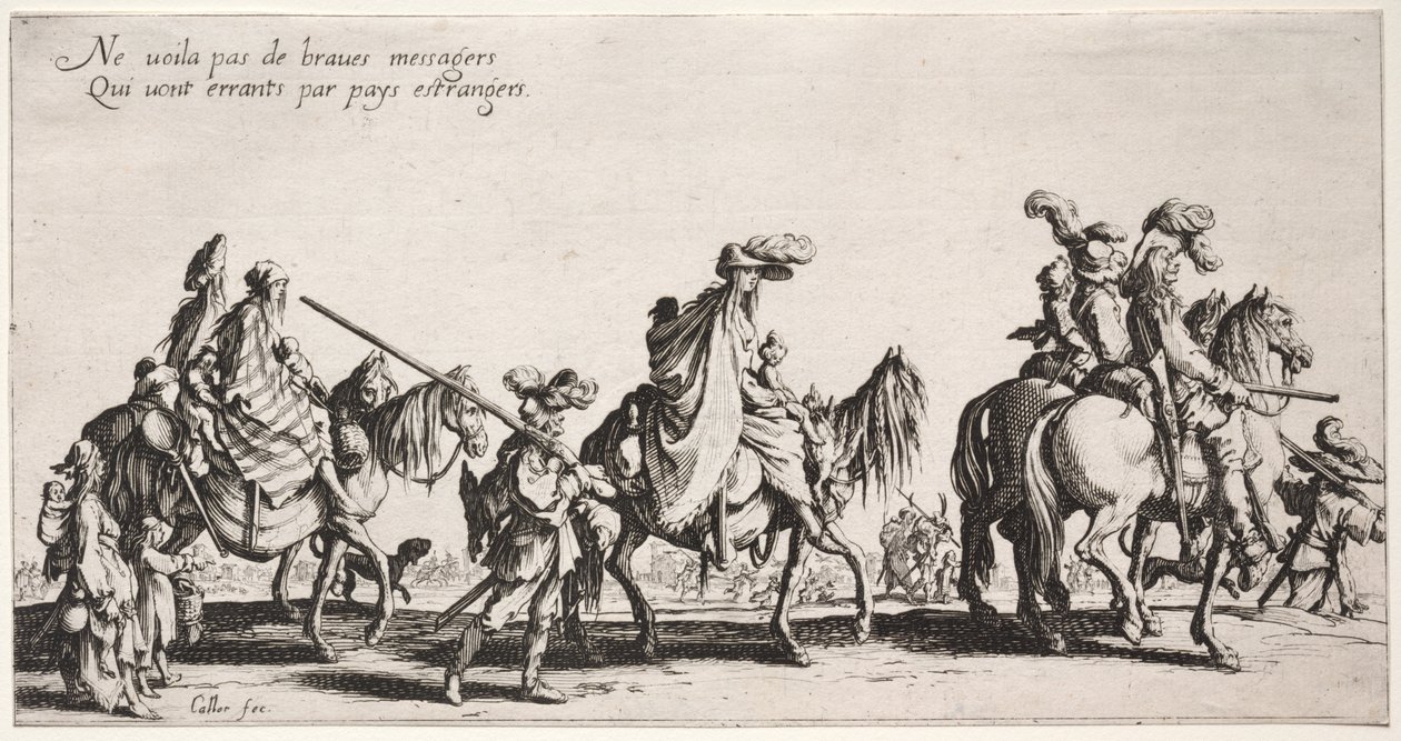 Os boêmios: Os boêmios marchando: a vanguarda, c. 1621-1625. de Jacques Callot