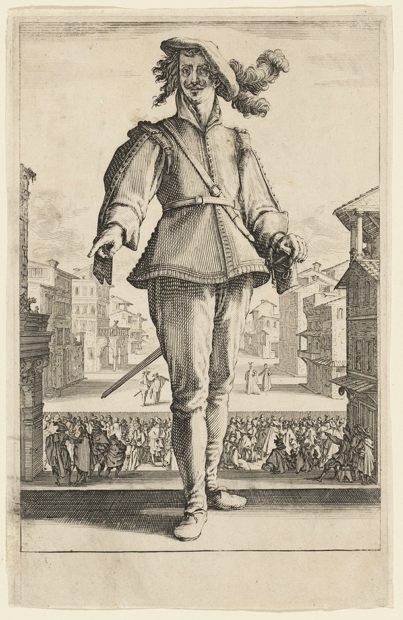 O Capitão ou O Amante, de Três Comediantes Italianos de Jacques Callot