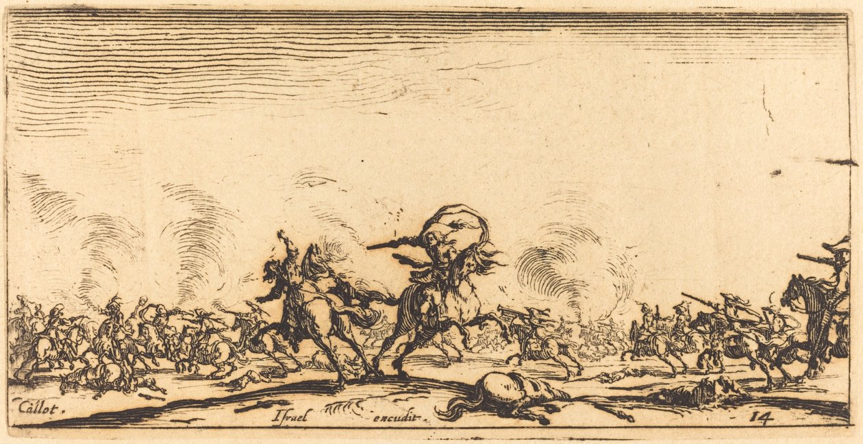 O Combate de Cavalaria com Pistolas, c. 16321634. de Jacques Callot