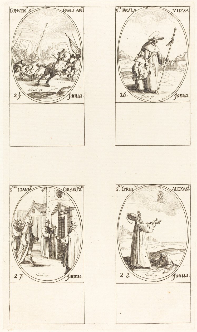 A conversão de Saul; São Paulo; São João Crisóstomo; São Cirilo de Alexandria de Jacques Callot