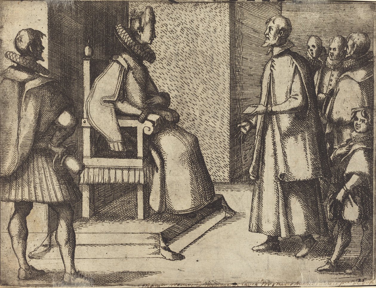 O Enviado da Toscana agradecendo à Rainha [verso], 1612. de Jacques Callot