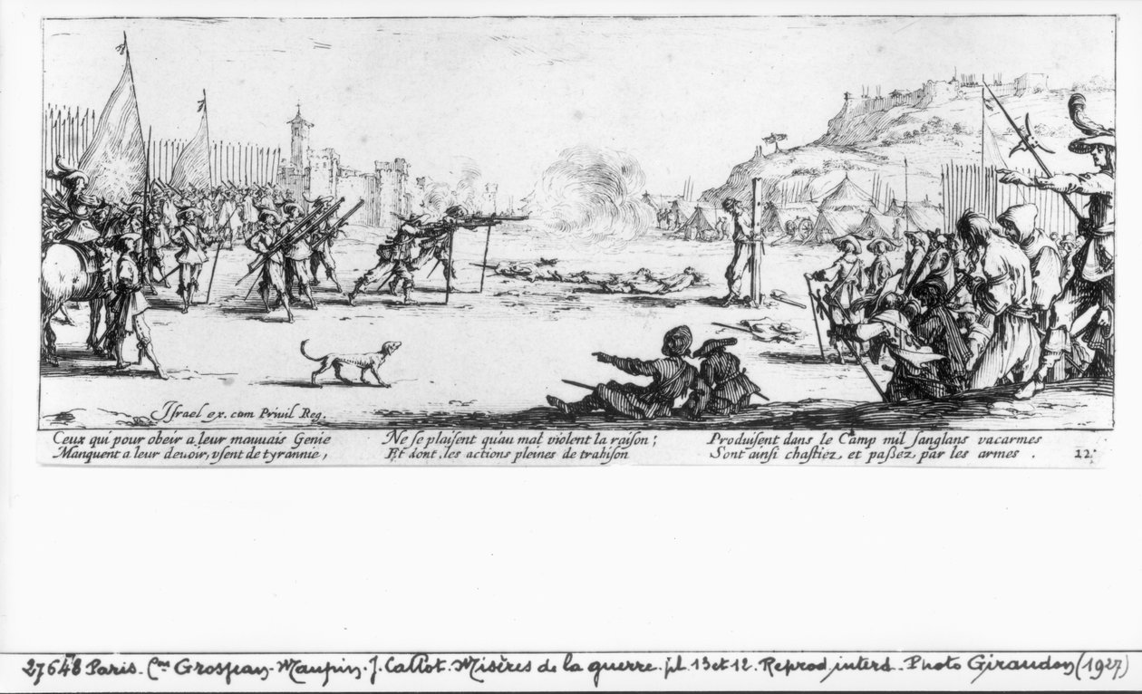O pelotão de fuzilamento, prato 12 de &39;The Miseries and Misfortunes of War&39;, gravado por Israel Henriet (c.1590-1661) 1633 de Jacques Callot