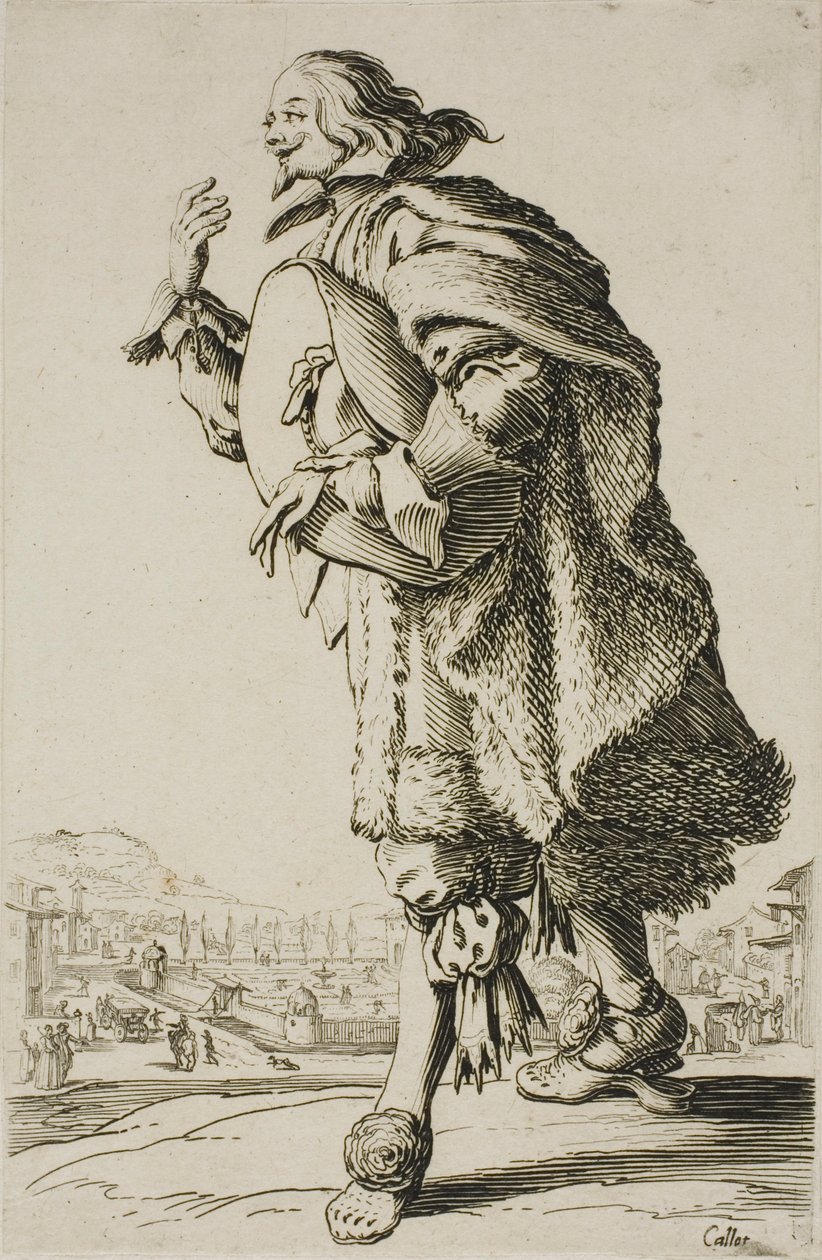 O general que faz continência segurando o chapéu debaixo do braço, prato dois de La Noblesse de Jacques Callot