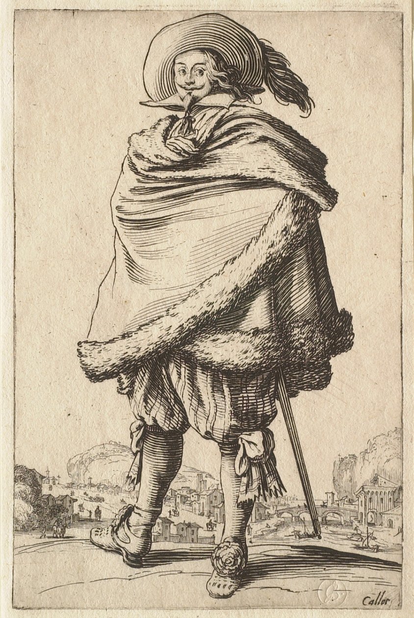O cavalheiro envolto no seu casaco guarnecido de pele de Jacques Callot