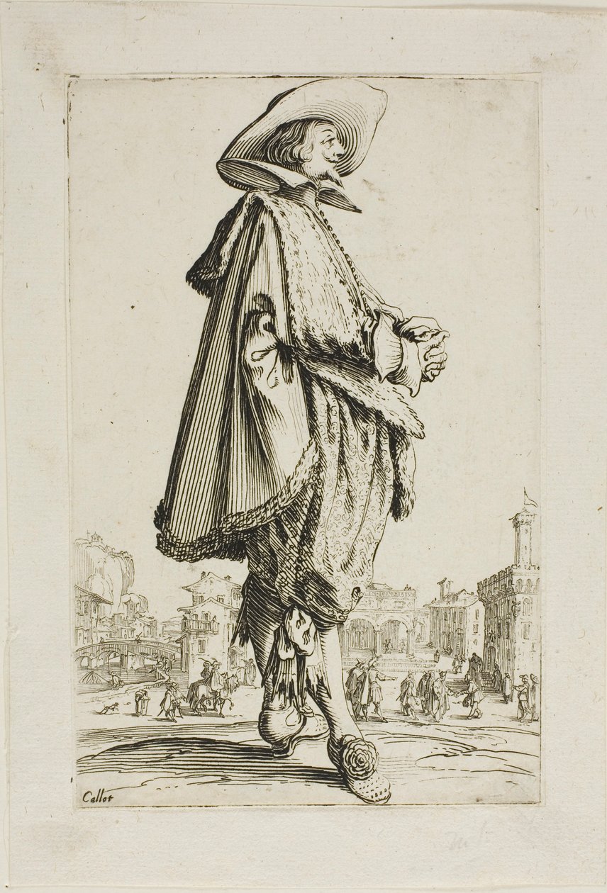 O cavalheiro de mãos postas, placa onze de La Noblesse de Jacques Callot