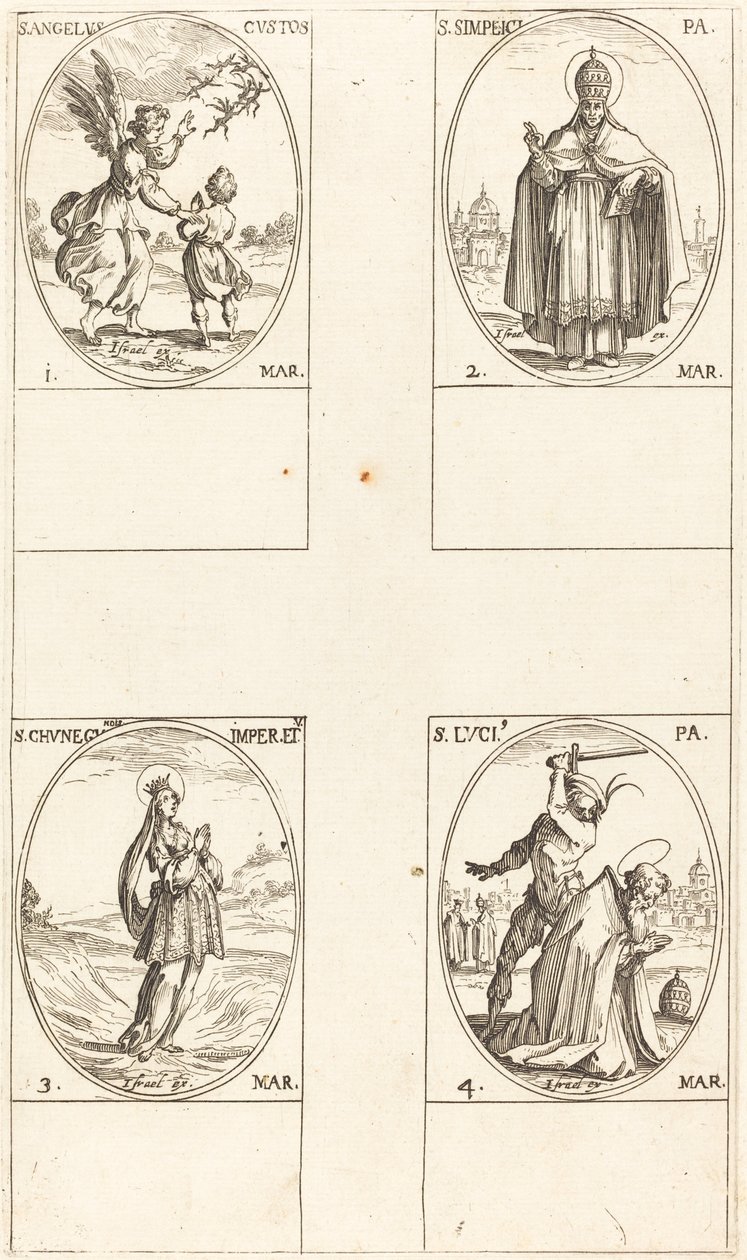 O Anjo da Guarda, São Simplício, São Cunegundes, Santa Lúcia. de Jacques Callot