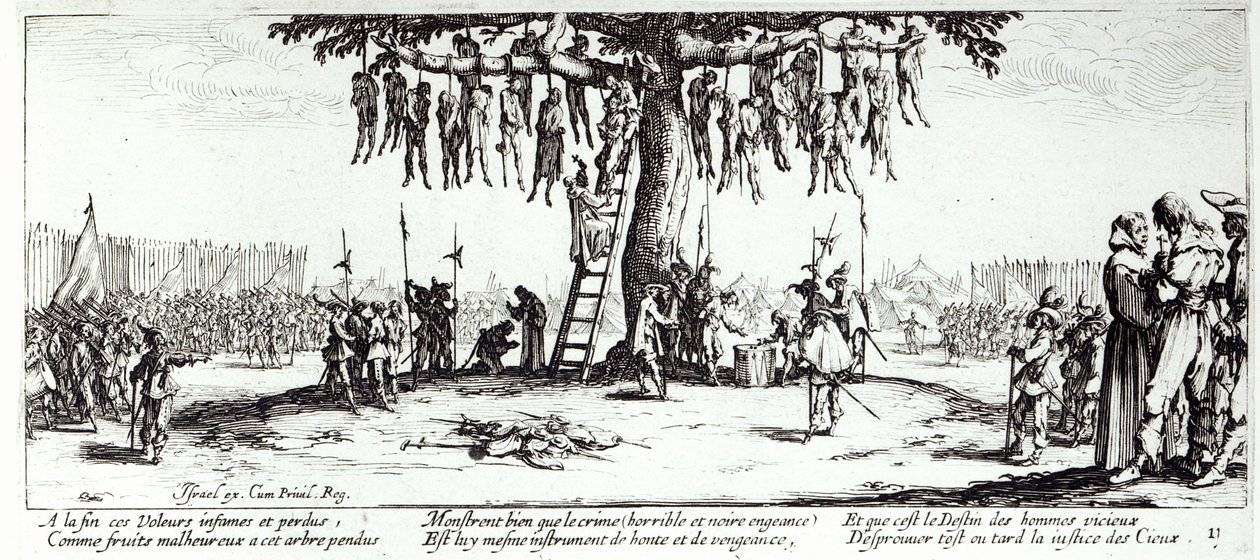 The Hanging, prato 11 de "As misérias e infortúnios da guerra", gravado por Israel Henriet (c.1590-1661) 1633 de Jacques Callot
