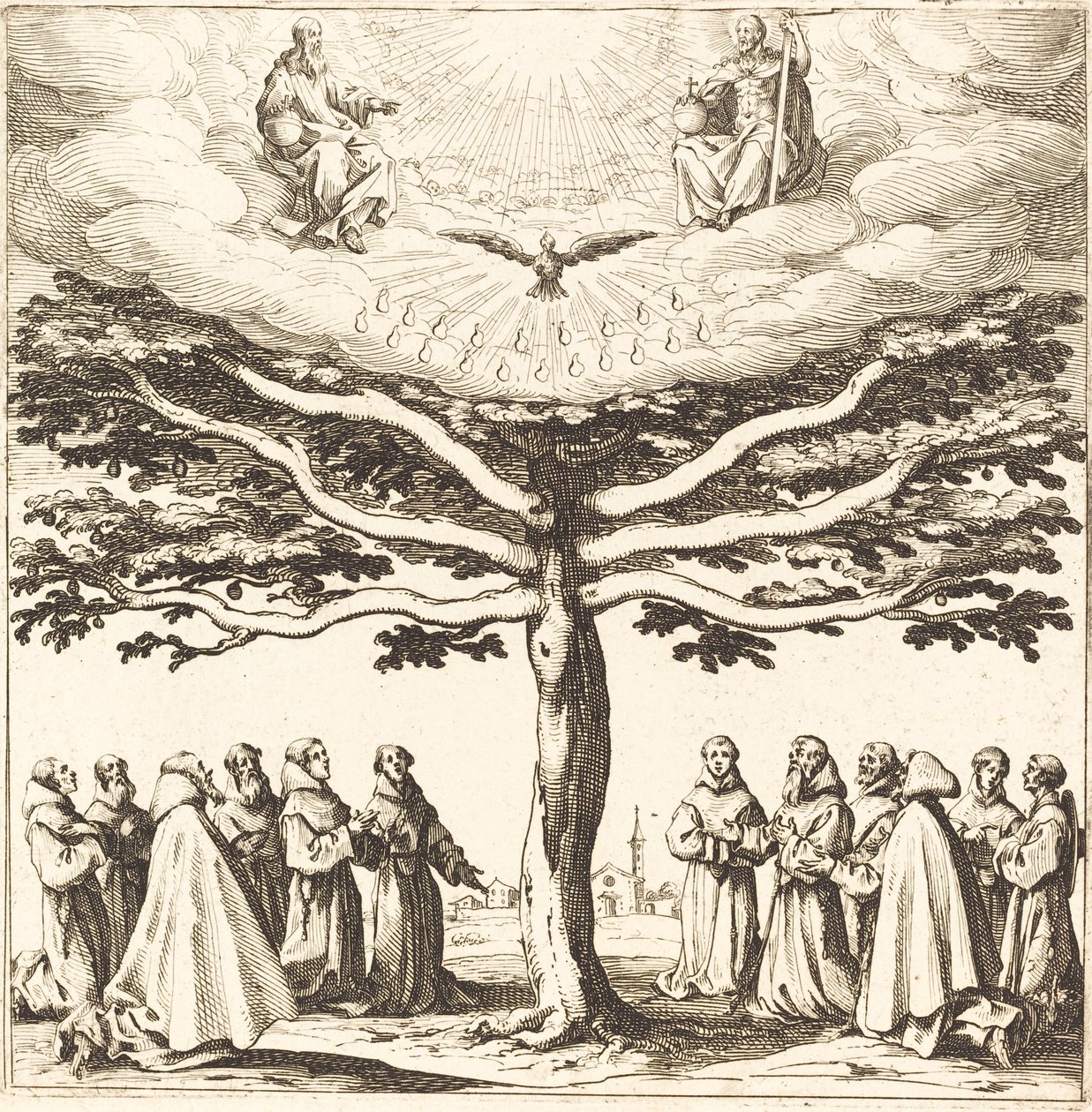 A Santíssima Trindade na Árvore da Vida, adorada pelos Franciscanos de Jacques Callot