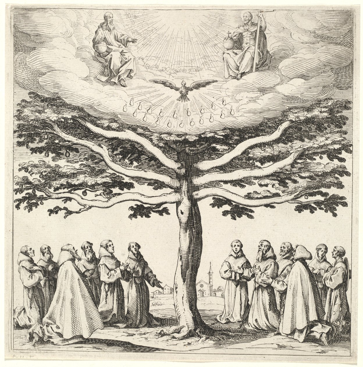A Santíssima Trindade na Árvore da Vida, adorada pelos Franciscanos de Jacques Callot