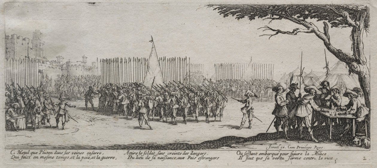 As grandes misérias da guerra: inscrição das tropas, 1633. de Jacques Callot
