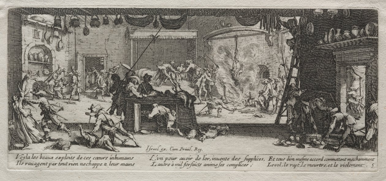 As grandes misérias da guerra: pilhagem, 1633. de Jacques Callot