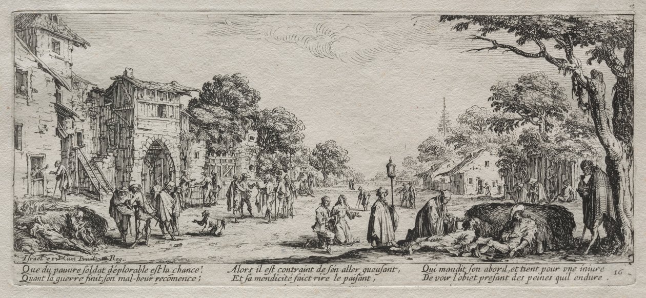 As grandes misérias da guerra: os mendigos e os moribundos, 1633. de Jacques Callot