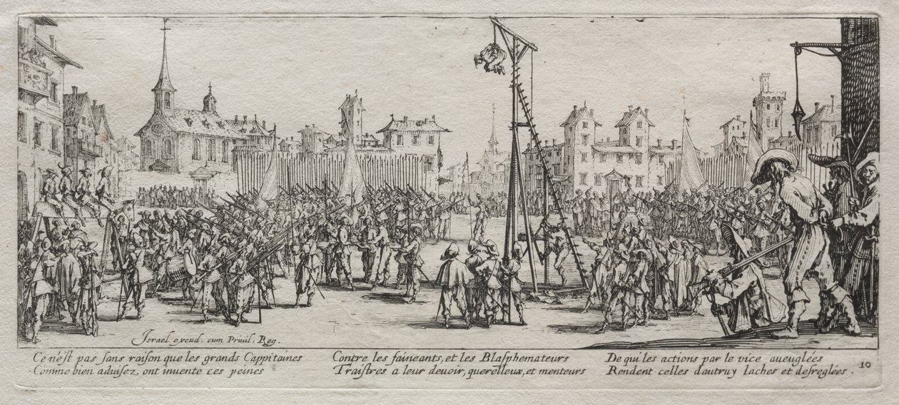 As Grandes Misérias da Guerra: O Strappado, 1633. de Jacques Callot