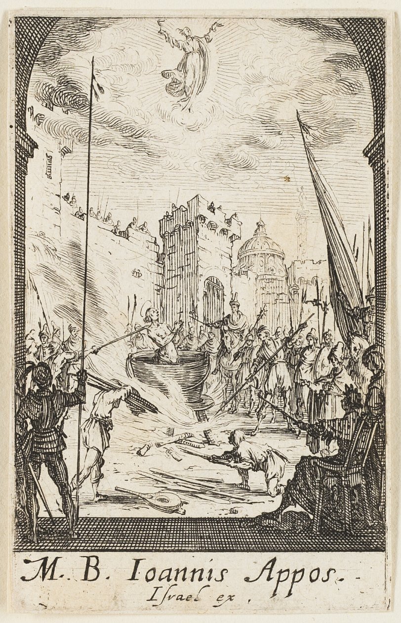 O Martírio de São João Evangelista, lâmina cinco de Os Martírios dos Apóstolos de Jacques Callot