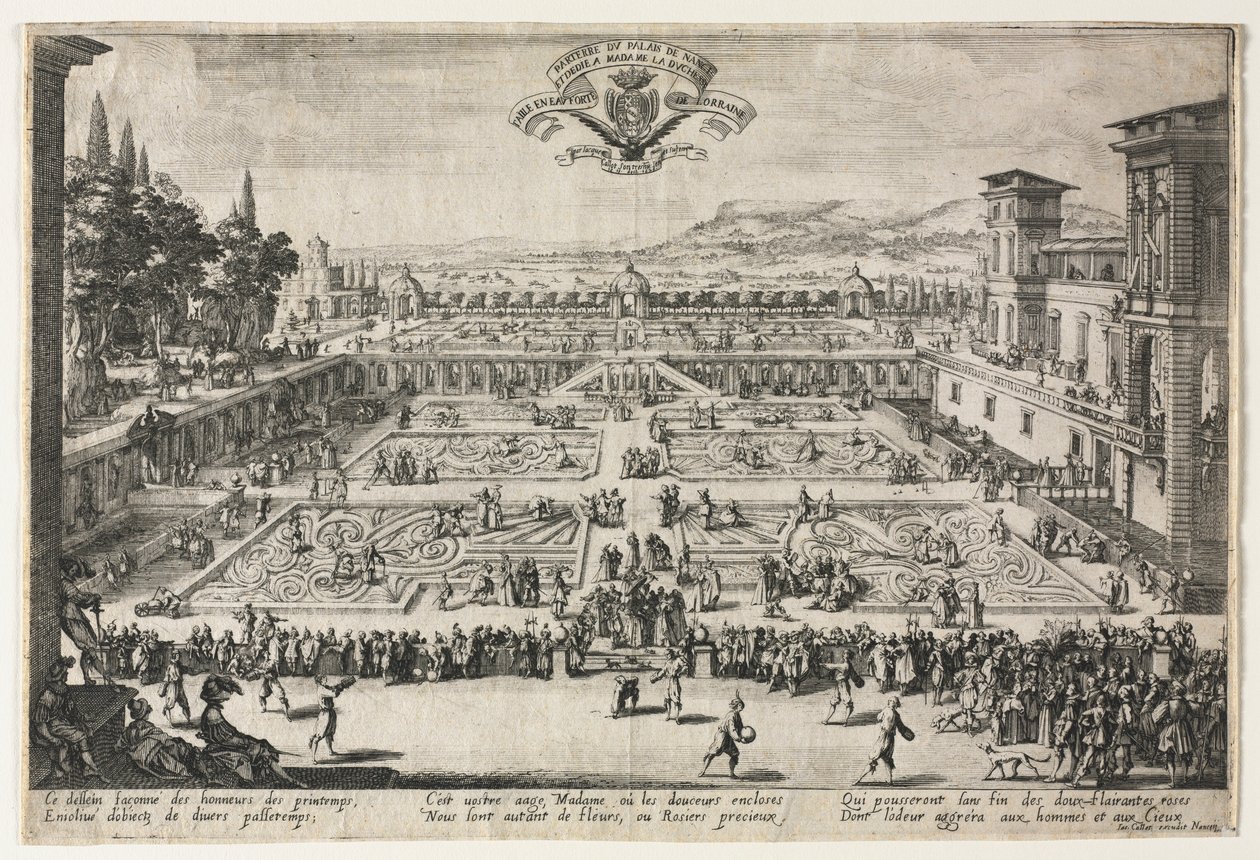 Os jardins do palácio em Nancy, 1625. de Jacques Callot