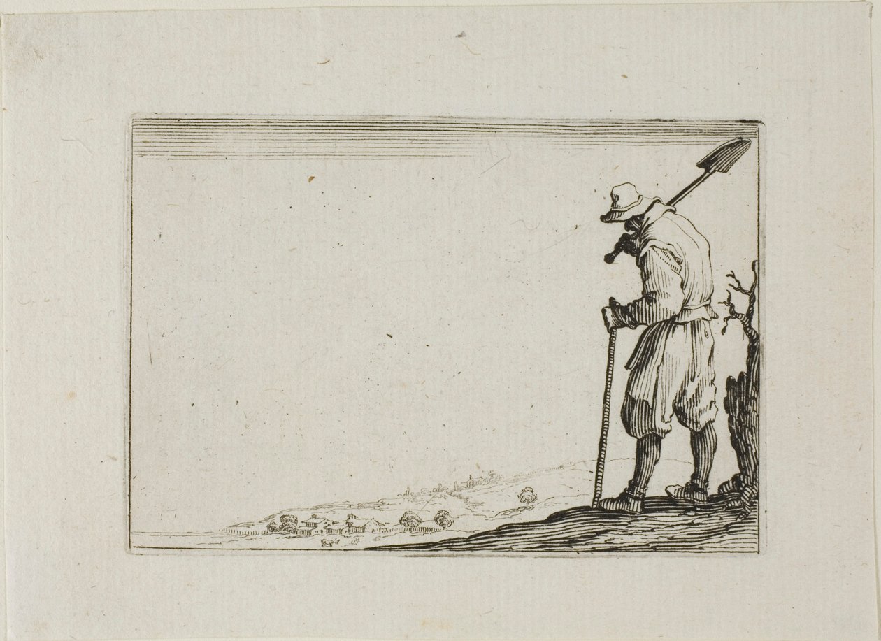 O camponês carregando sua pá no ombro, from Os Caprichos de Jacques Callot