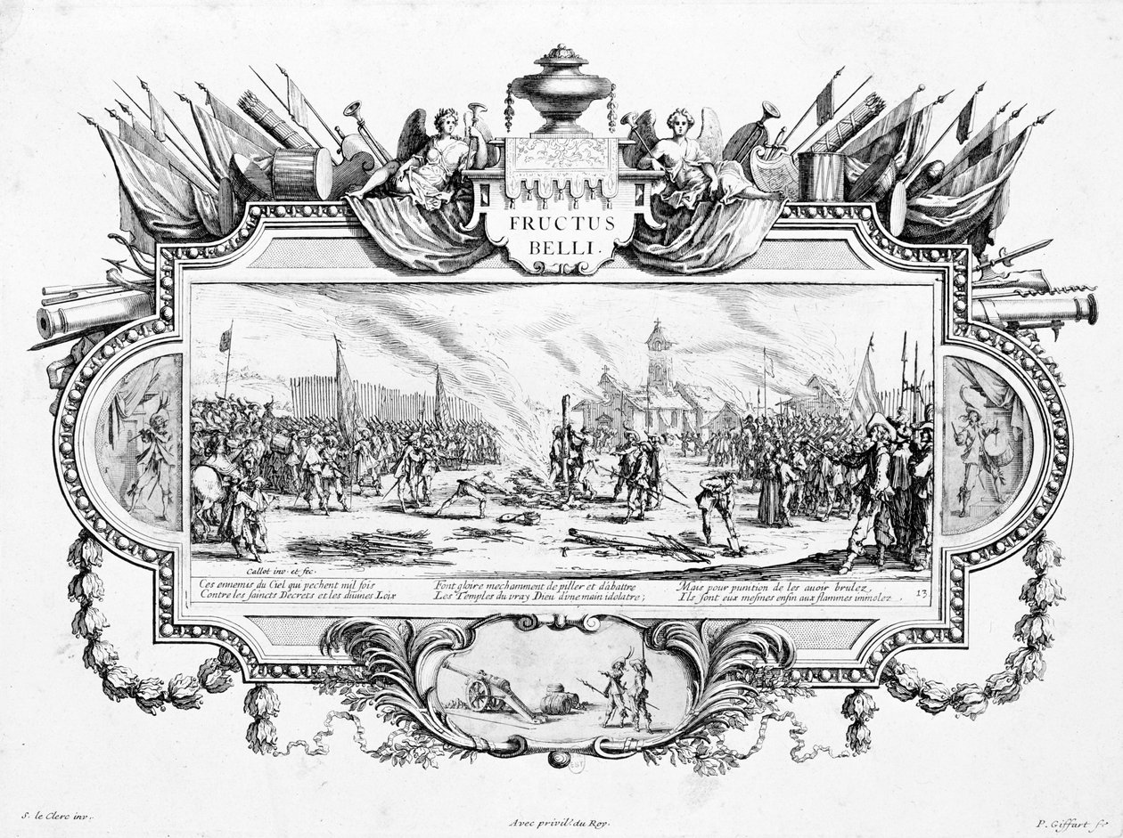A pira, prato 13 de "As misérias e infortúnios da guerra", Fructus Belli, gravado por Pierre Giffart (1638-1723) e Sebastien Le Clerc (1637-1714) de Jacques Callot