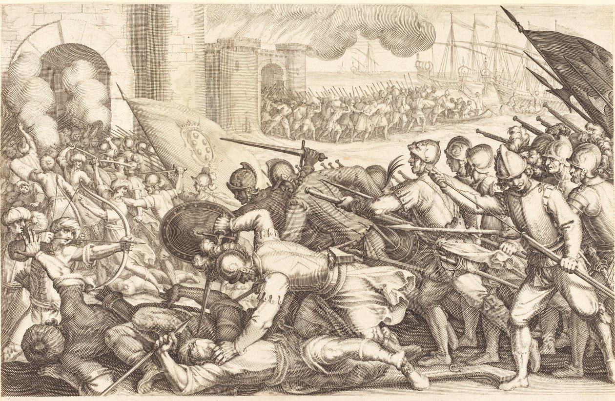 As tropas forçando o portão de uma cidade de Jacques Callot