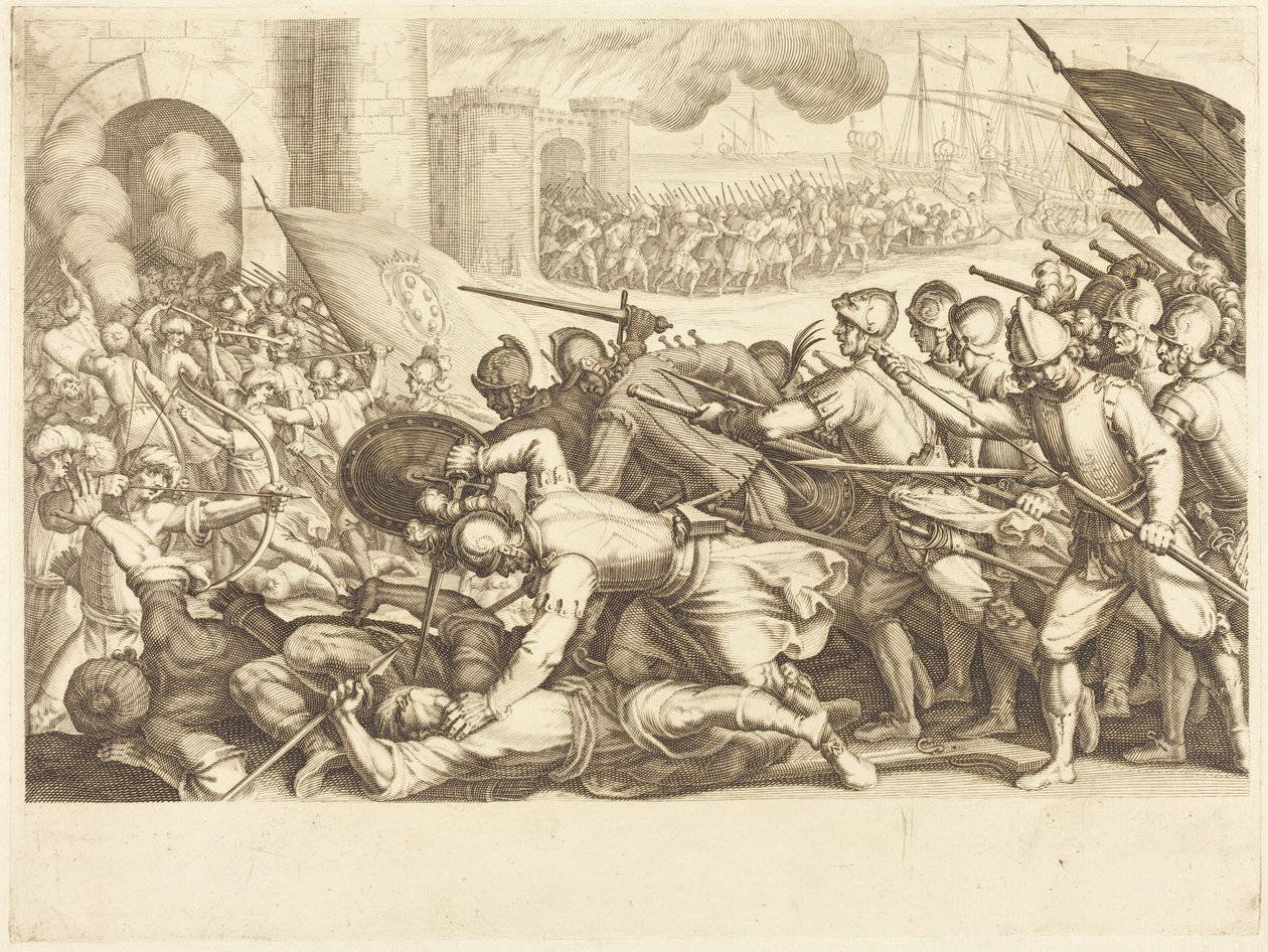 As tropas a forçar o portão de uma cidade de Jacques Callot