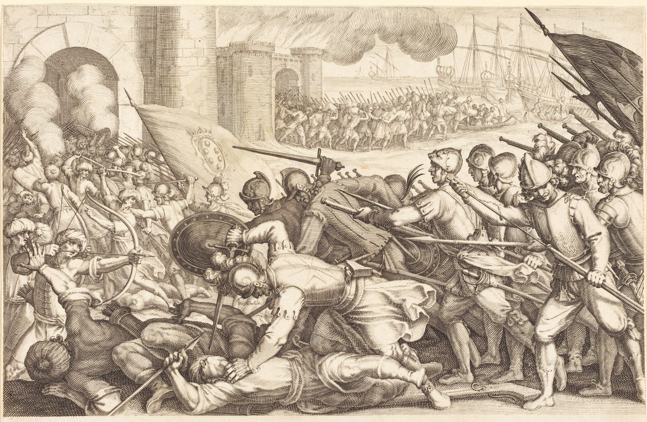 As tropas a forçar o portão de uma cidade de Jacques Callot