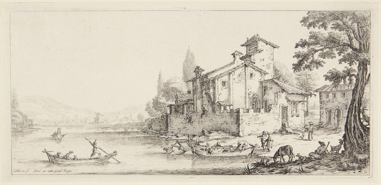 O passeio junto à água, da série Paysages Gravées pour Jean de Médicis, Paysages Dessinés à Florence (Paisagens para Giovanni de Medici ou paisagens concebidas em Florença) de Jacques Callot