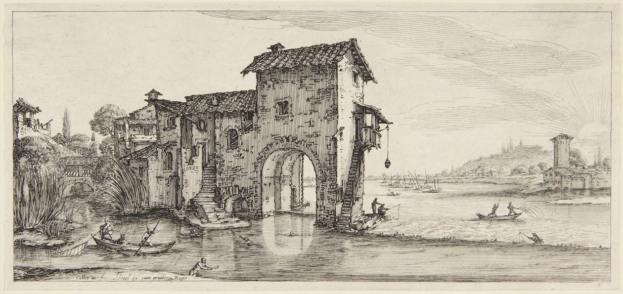 O moinho de água, da série Paysages Gravées pour Jean de Médicis, Paysages Dessinés à Florence de Jacques Callot