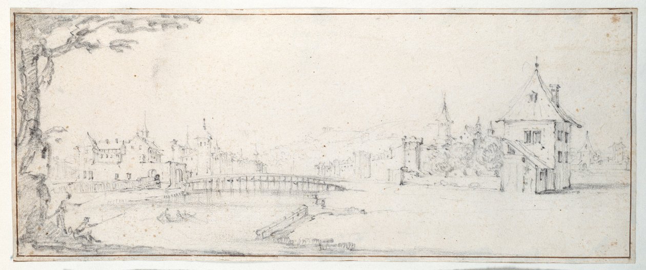A ponte dos Gaúchos na Epinal (giz preto sobre papel) de Jacques Callot