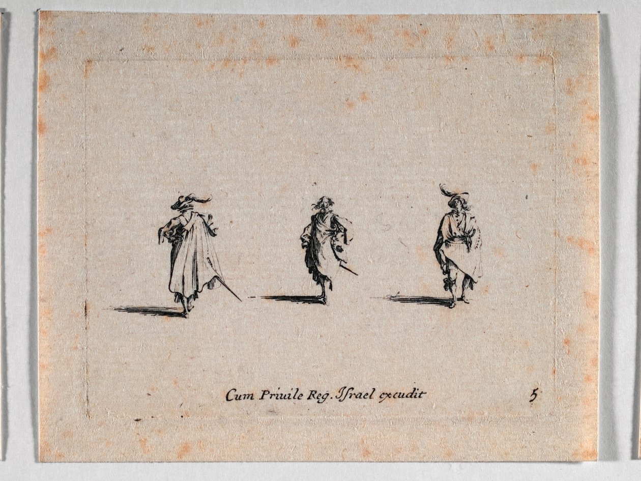 Três cavaleiros, de Les Fantaisies de Noble J. Callot ... de Jacques Callot