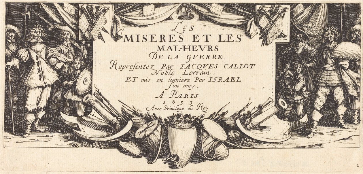 Página de rosto para "As Grandes Misérias da Guerra" de Jacques Callot