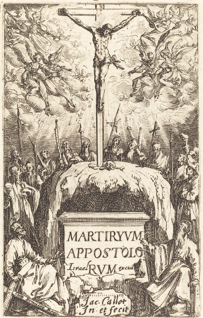 Página de rosto para "Os Martírios dos Apóstolos" de Jacques Callot