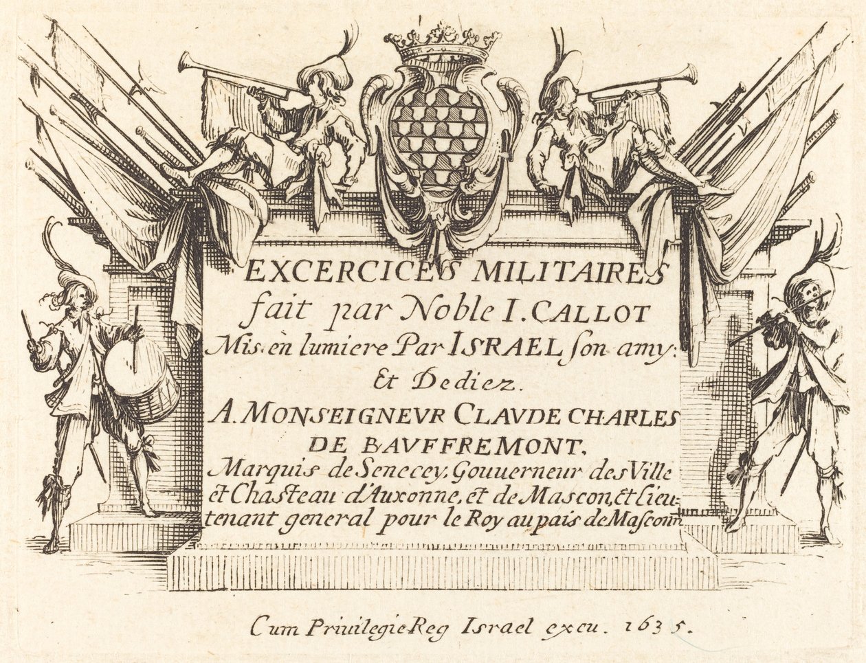 Página de rosto para "Os Exercícios Militares" de Jacques Callot