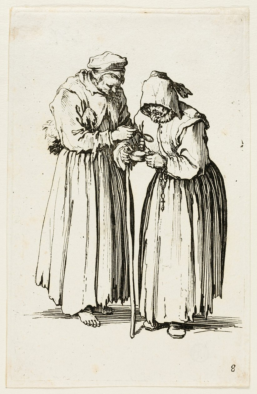 Duas mendigos, prato oito de Os mendigos de Jacques Callot